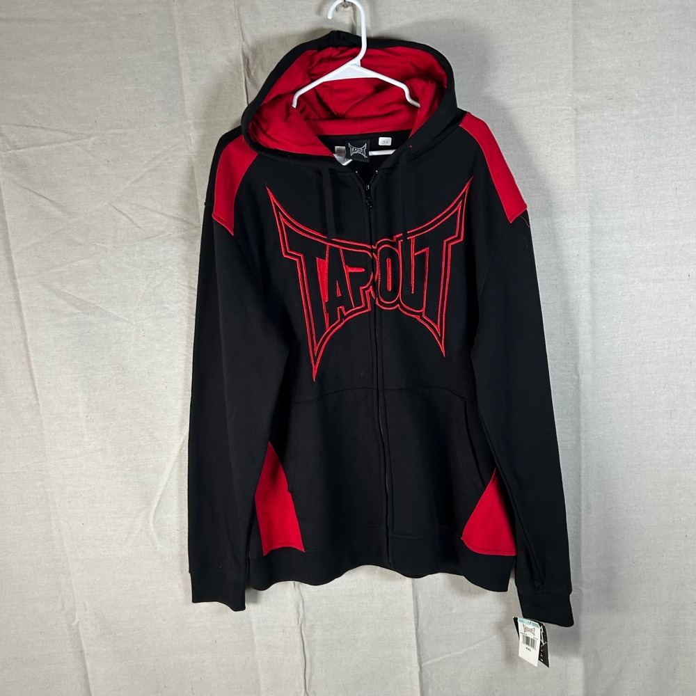 Tapout Mens XXL Full Zip Hoodie Black Red Embroidered MMA Logo Sweatshirt NWT
